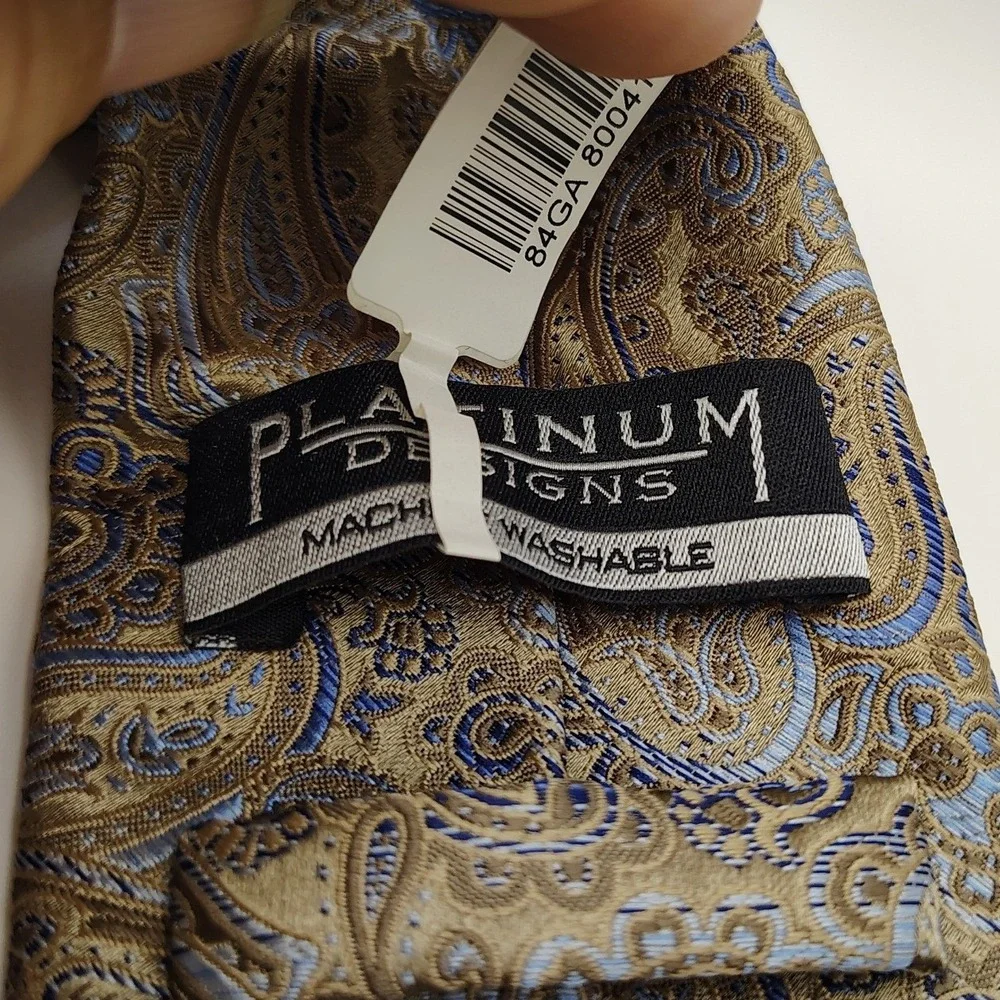 NWT Platinum‎ Designs Paisley Silk Blend Tie Gold Blue Mens Formal Business